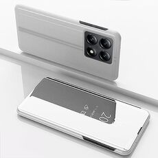 Per Xiaomi 14T Custodia per telefono in pelle con supporto a specchio orizzontale placcato (argento)