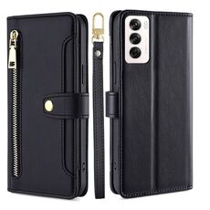 Per OPPO Reno12 5G Global Sheep Texture Portafoglio a tracolla con cerniera in pelle Custodia per telefono (nero)