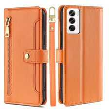 Per OPPO Reno12 5G Global Sheep Texture Portafoglio con cerniera in pelle Custodia per telefono (arancione)