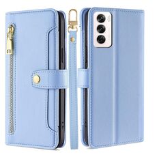 Per OPPO Reno12 5G Global Sheep Texture Portafoglio con cerniera in pelle Custodia per telefono (blu)