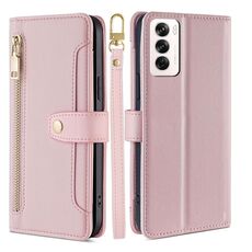 Per OPPO Reno12 5G Global Sheep Texture Portafoglio a tracolla con cerniera in pelle Custodia per telefono (rosa)