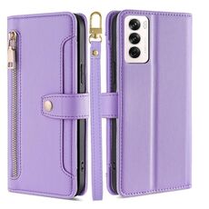 Per OPPO Reno12 5G Global Sheep Texture Portafoglio con cerniera in pelle Custodia per telefono (viola)