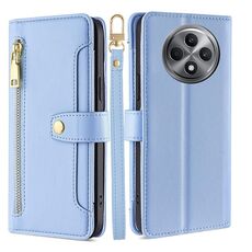 Per OPPO Reno12 F 5G Custodia per telefono in pelle con cerniera a tracolla e texture di pecora (blu)