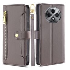 Per OPPO Reno12 F 5G Custodia in pelle con cerniera a tracolla con texture di pecora (grigio)