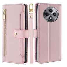 Per OPPO Reno12 F 5G Custodia per telefono in pelle con cerniera a tracolla con texture di pecora (rosa)