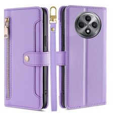 Per OPPO Reno12 F 5G Custodia per telefono in pelle con cerniera a tracolla con texture di pecora (viola)