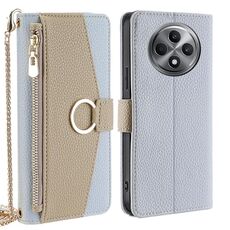 Per OPPO Reno12 F 5G Custodia a tracolla in pelle con texture Litchi (blu)