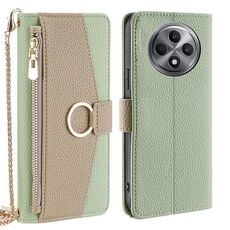 Per OPPO Reno12 F 5G Custodia a tracolla in pelle con texture Litchi (verde)