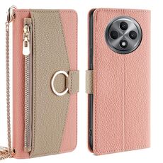 Per OPPO Reno12 F 5G Custodia a tracolla in pelle con trama litchi (rosa)