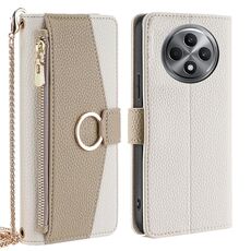 Per OPPO Reno12 F 5G Custodia a tracolla in pelle con texture Litchi (bianca)