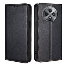 Per OPPO Reno12 F 5G Custodia magnetica in pelle tinta unita Gloss Oil (Nero)
