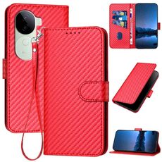 Per vivo iQOO Z9s / V40e India YX0070 Custodia in pelle con fibbia in fibra di carbonio con cordino (rosso)