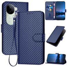 Per vivo iQOO Z9s / V40e India YX0070 Custodia per telefono in pelle con fibbia in fibra di carbonio con cordino (blu reale)