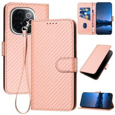Per vivo iQOO Z9s Pro / T3 Pro 5G India YX0070 Custodia per telefono in pelle con fibbia in fibra di carbonio con cordino (rosa)