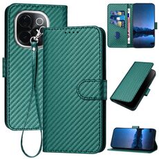 Per vivo iQOO Z9s Pro / T3 Pro 5G India YX0070 Custodia per telefono in pelle con fibbia in fibra di carbonio con cordino (verde scuro)