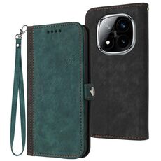 Per Redmi Note 14 Pro+ 5G Custodia in pelle con cinturino a doppia piega e fibbia laterale (verde scuro)