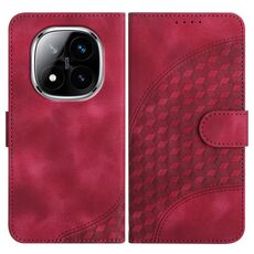 Per Redmi Note 14 Pro+ 5G YX0060 Custodia in pelle con motivo a testa di elefante e cordino (rosso rosa)