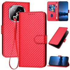 Per Redmi Note 14 Pro+ 5G YX0070 Custodia in pelle con fibbia in fibra di carbonio e cordino (rosso)