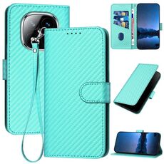 Per Redmi Note 14 Pro+ 5G YX0070 Custodia in pelle con fibbia in fibra di carbonio e cordino (azzurro chiaro)