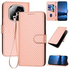 Per Redmi Note 14 Pro+ 5G YX0070 Custodia in pelle con fibbia in fibra di carbonio e cordino (rosa)