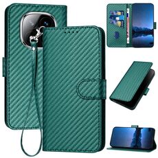 Per Redmi Note 14 Pro+ 5G YX0070 Custodia in pelle con fibbia in fibra di carbonio e cordino (verde scuro)