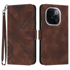 Per vivo iQOO Z9s Pro / T3 Pro 5G India Line Pattern Custodia in pelle con motivo a pelle (caffè)