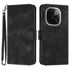 Per vivo iQOO Z9s Pro / T3 Pro 5G India Line Pattern Custodia in pelle con motivo a pelle (nero)