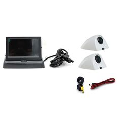 Display per auto con video sorveglianza portatile Carplay da 5 pollici, specifiche: schermo pieghevole + telecamera bidirezionale bianca montata lateralmente