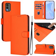 For Nokia C32 Skin Feel Solid Color Leather Phone Case with Lanyard(Orange)