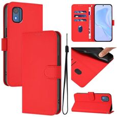 For Nokia C02 Skin Feel Solid Color Leather Phone Case with Lanyard(Red)
