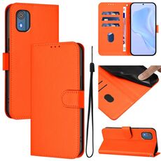 For Nokia C02 Skin Feel Solid Color Leather Phone Case with Lanyard(Orange)