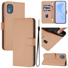 For Nokia C02 Skin Feel Solid Color Leather Phone Case with Lanyard(Nude)