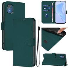 For Nokia C02 Skin Feel Solid Color Leather Phone Case with Lanyard(Dark Green)