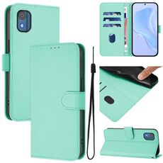 For Nokia C02 Skin Feel Solid Color Leather Phone Case with Lanyard(Mint Green)
