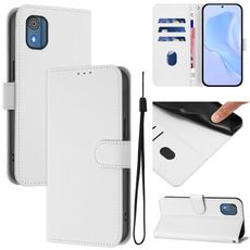 For Nokia C02 Skin Feel Solid Color Leather Phone Case with Lanyard(White)
