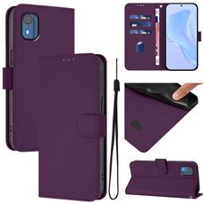 For Nokia C02 Skin Feel Solid Color Leather Phone Case with Lanyard(Violet)