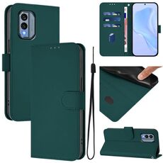 For Nokia X30 5G Skin Feel Solid Color Leather Phone Case with Lanyard(Dark Green)