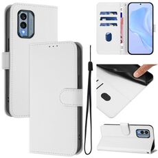 For Nokia X30 5G Skin Feel Solid Color Leather Phone Case with Lanyard(White)