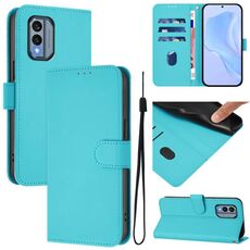 For Nokia X30 5G Skin Feel Solid Color Leather Phone Case with Lanyard(Lake Blue)