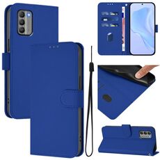 For Nokia G400 Skin Feel Solid Color Leather Phone Case with Lanyard(Dark Blue)