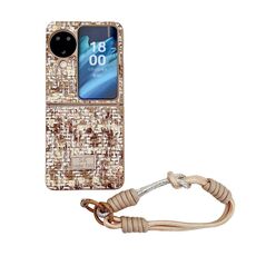 For OPPO Find N3 Flip Illusory Color Weaving Texture Phone Case with Color Strap(Brown)