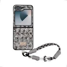 For Samsung Galaxy Z Flip6 Illusory Color Weaving Texture Phone Case with Color Strap(Black)