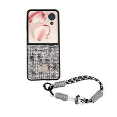 For Honor Magic V Flip Illusory Color Weaving Texture Phone Case with Color Strap(Black)