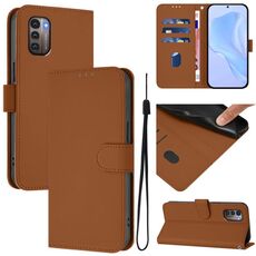 For Nokia G11 4G / G21 4G Skin Feel Solid Color Leather Phone Case with Lanyard(Brown)