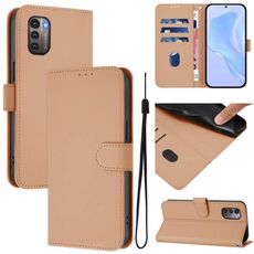 For Nokia G11 4G / G21 4G Skin Feel Solid Color Leather Phone Case with Lanyard(Nude)
