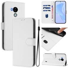 For Nokia C30 Skin Feel Solid Color Leather Phone Case with Lanyard(White)