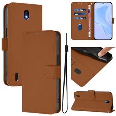 For Nokia C01 Plus / C1 2nd Edition Skin Feel Solid Color Leather Phone Case with Lanyard(Brown)