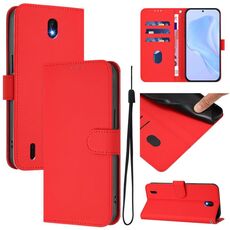 For Nokia C01 Plus / C1 2nd Edition Skin Feel Solid Color Leather Phone Case with Lanyard(Red)