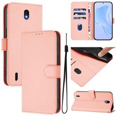 For Nokia C01 Plus / C1 2nd Edition Skin Feel Solid Color Leather Phone Case with Lanyard(Pink)