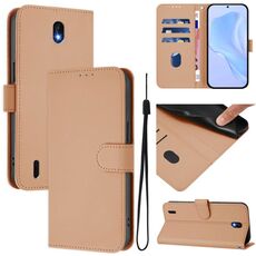 For Nokia C01 Plus / C1 2nd Edition Skin Feel Solid Color Leather Phone Case with Lanyard(Nude)
